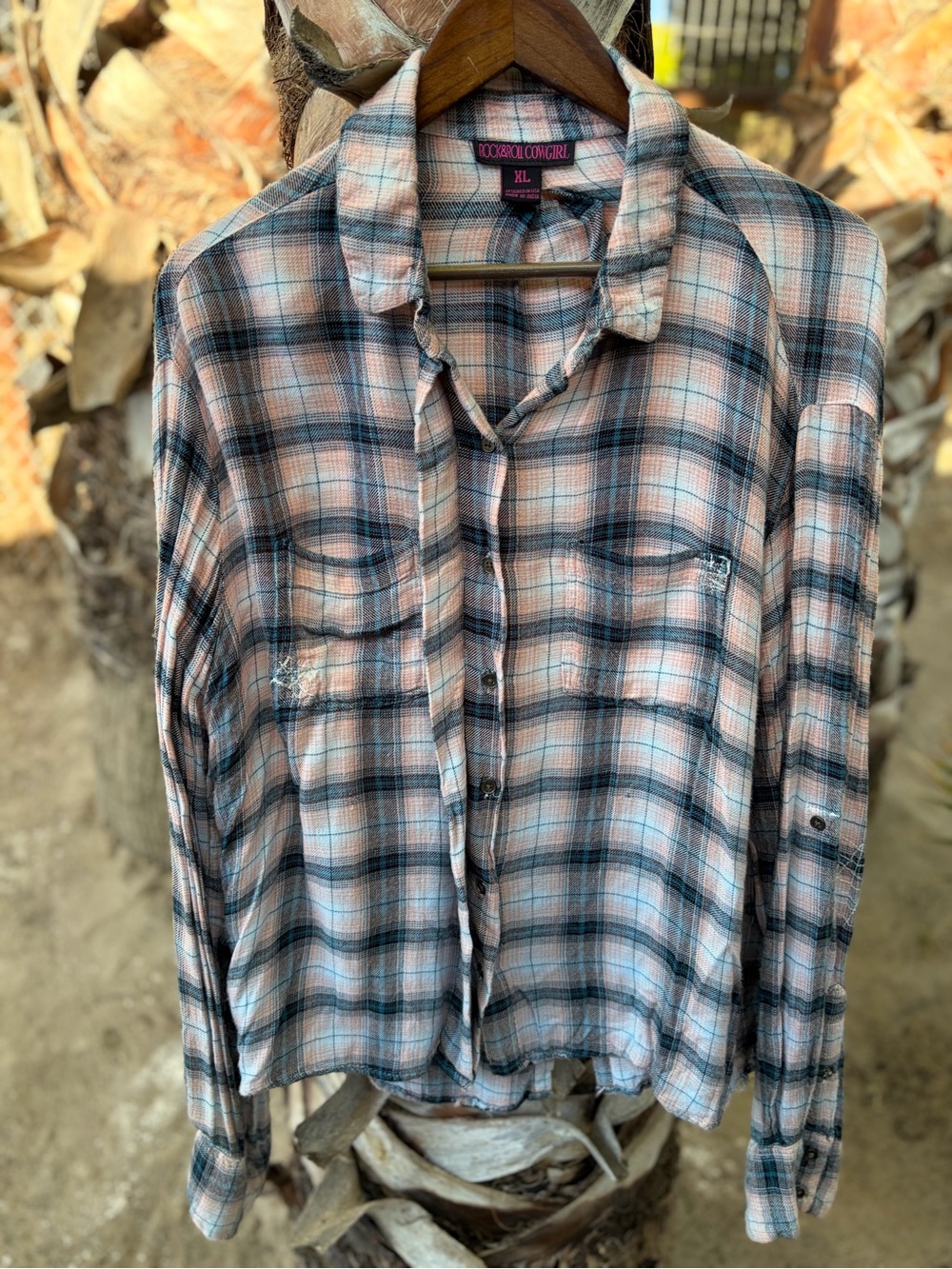 Rock & Republic Plaid Button-Down Shirt in Pink and Gray